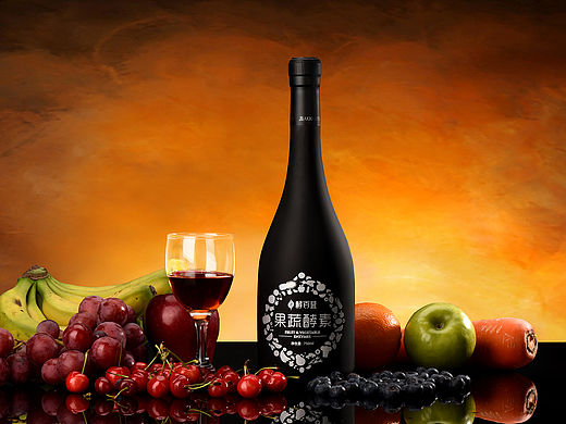 一组【果蔬酵素】的摄影作品 玻璃瓶磨砂材质设计漂亮