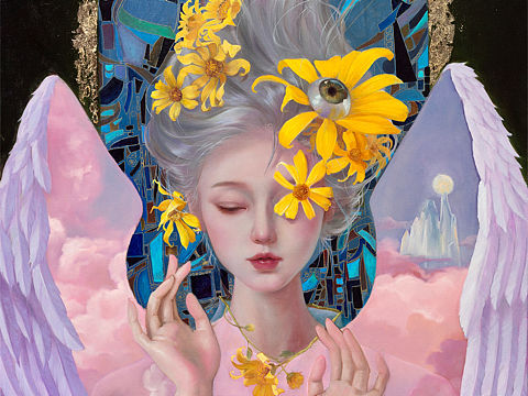 何水晶油画《一花一世界》