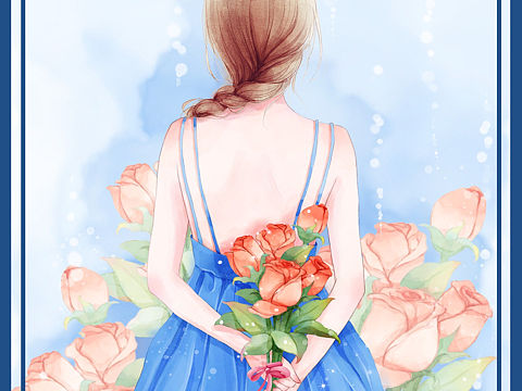 iPad绘-拿花女孩的背影（个人主页-ZMzE1MzYzNDQ=） - 商业插画 - 站酷设计师奕璇Yisyun原创素材 - 站酷ZCOOL