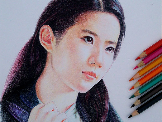 刘亦菲 彩色铅笔画 吼也手绘