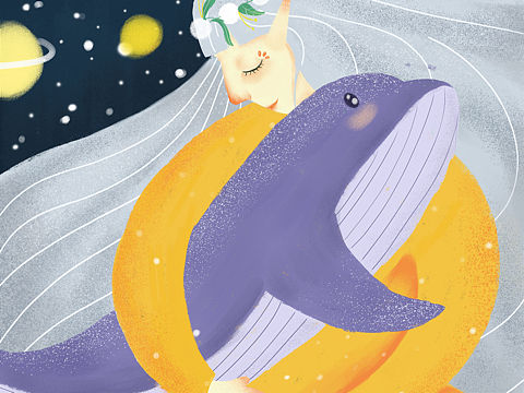 鯨魚和女孩的故事（個人主頁-ZMzI5ODQ1NjQ=） - 藝術(shù)插畫 - 站酷設計師李俊梅原創(chuàng)素材 - 站酷ZCOOL