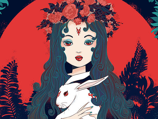 红月玉兔插画