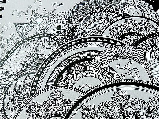 黑白装饰画 曼陀罗花型