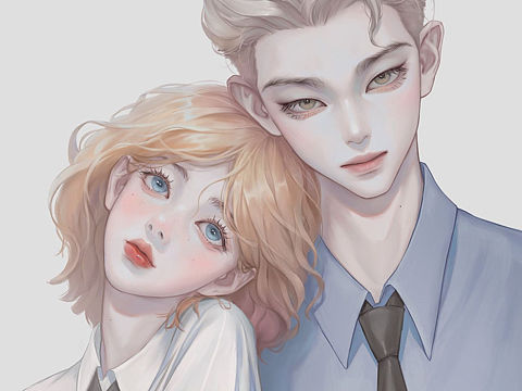 猫咪拟人情侣插画