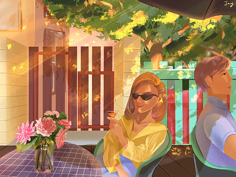 插画 一个可爱的小院子