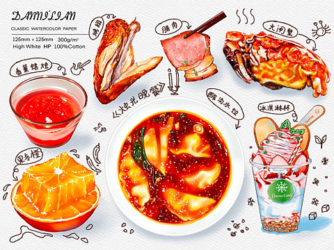 发一组最近画的美食插画