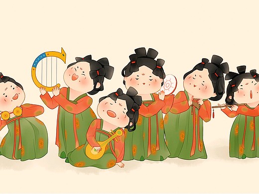唐宫夜宴插画-儿童插画1年前手机壁纸平面-其他平面1年前装饰画插画