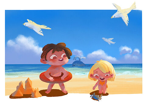 海邊（個人主頁-ZMzYwOTAzNTY=） - 兒童插畫 - 站酷設(shè)計師三三而川原創(chuàng)素材 - 站酷ZCOOL