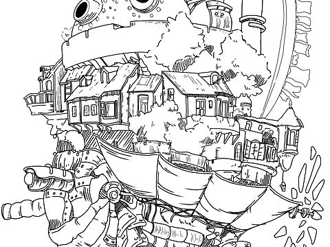 手绘练习—哈尔的移动城堡线稿