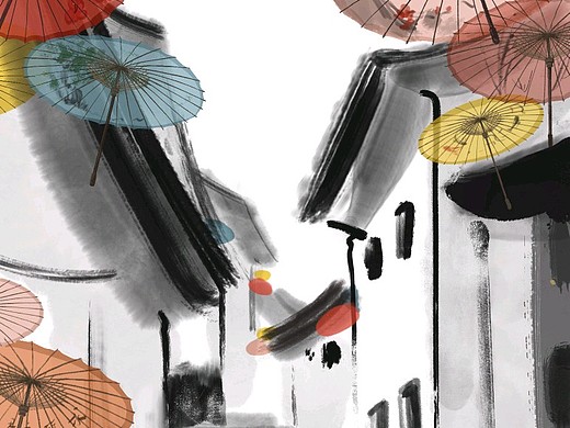 初遇油纸伞‖江南非遗文化插画