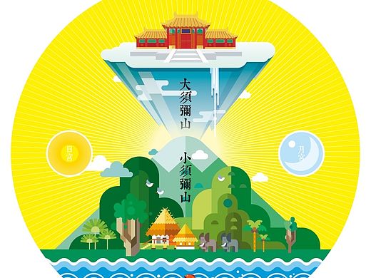 现代中国风/佛教寺庙/禅意线描中国画CG插画/佛教画/须弥山in站酷zcool