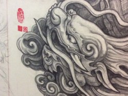 尝试画的纹身图  中国风格的龙 用以文在大腿上的纹身设计