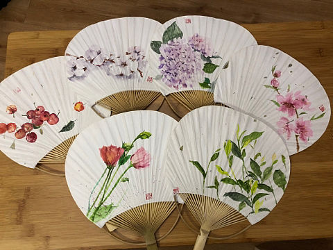 狸奴的水彩画—水彩团扇