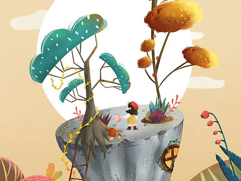 原创插画 儿插植物组合刻画练习