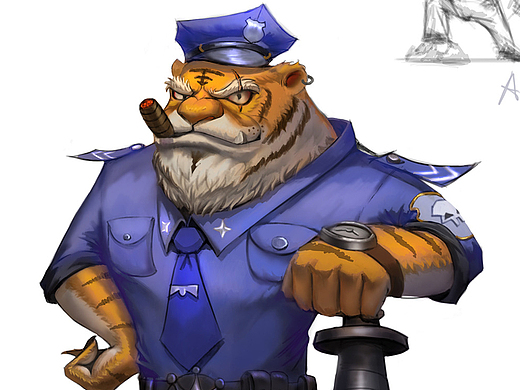 恶霸,警察,虎,练习.q版 游戏 原画设计 反派 制服