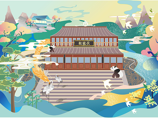 都江堰伏龙观文创插画