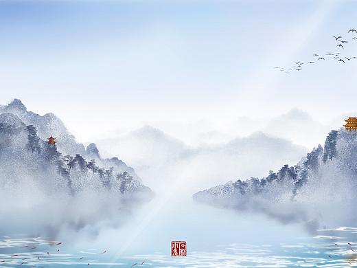 中国风山水画插画——冬季雪山