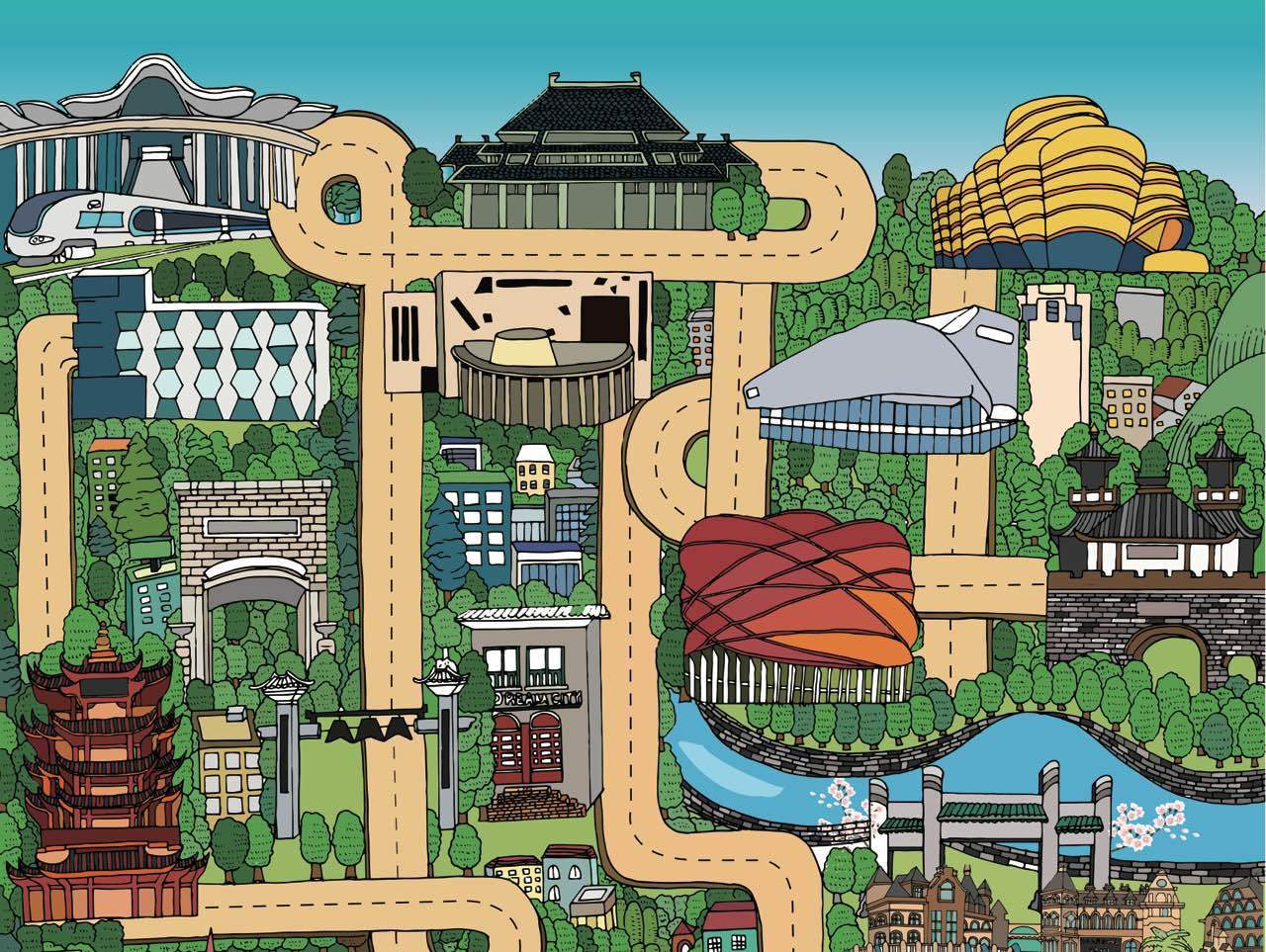 武汉手绘旅游地图