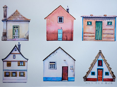 水彩小房子