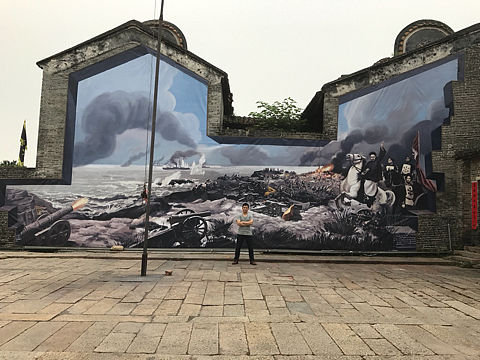 3D壁画《大旗头古村—郑绍忠沙场情景图》 陈旭南3D画