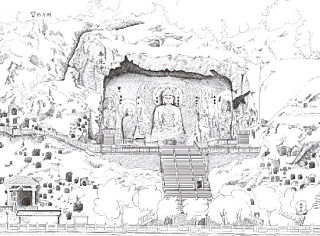 龙门石窟全景手绘图