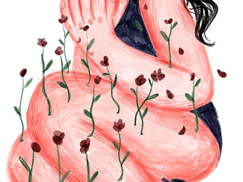 人物鲜花插画，躯体与鲜花的邂逅。