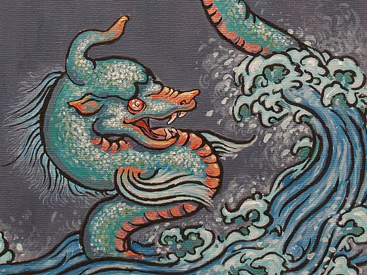 汉族神话之中的海马和白泽兽，东方玄幻生物纯手绘插画