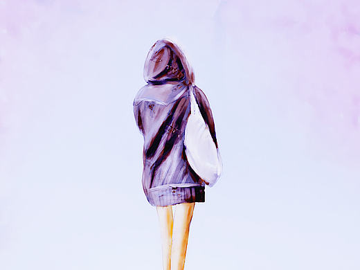 小匪 原创海报插画《桥》《一个人》《走》 插画水彩时尚唯美简洁大气暖色治愈系启动页荷花 荷叶中国风