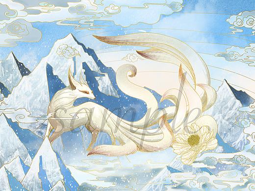 《山雪》九尾狐主题国潮插画