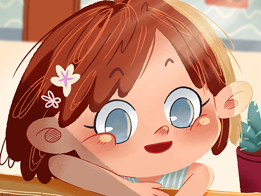 儿童插画|窗口张望的小女孩