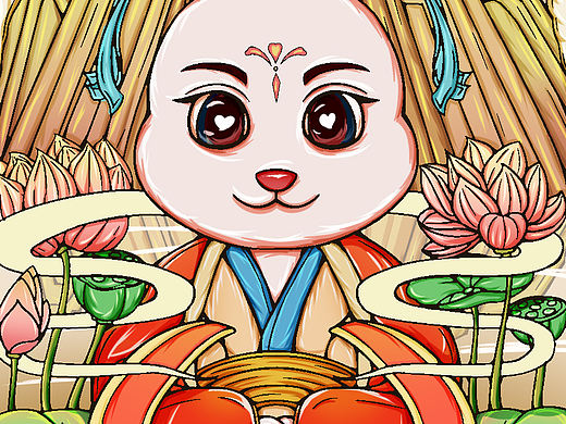 玉兔国潮插画（中秋贺图）