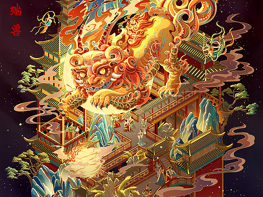 故宫瑞兽系列 | 视错觉建筑迷局 | 国潮风礼盒包装插画