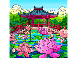 填色游戲插畫(huà)-建筑場(chǎng)景-中式建筑