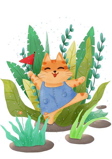 可爱风小清新猫咪植物插画海报