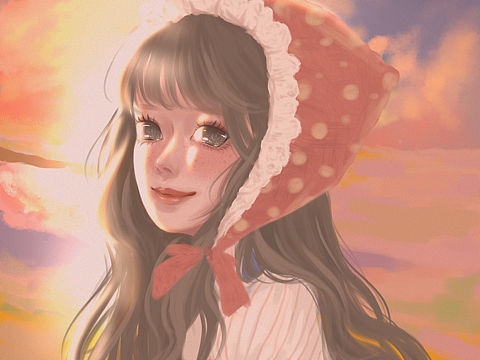 夕阳下的雀斑女孩