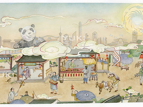 四川省图书馆，成都通览古籍文创插画。（个人主页-ZNTIyMzQ4ODQ=） - 商业插画 - 站酷设计师yuki201472原创素材 - 站酷ZCOOL