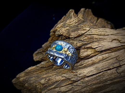 【石纹洒金松石戒指】