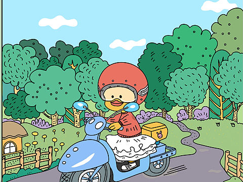 小鸭子骑摩托郊游（个人主页-ZNTYxMjM5NDQ=） - 儿童插画 - 站酷设计师小也still原创素材 - 站酷ZCOOL