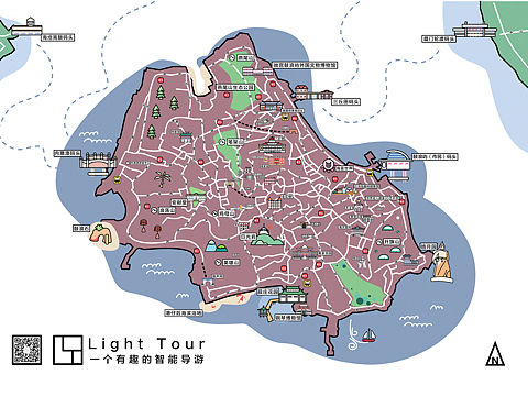 厦门 鼓浪屿 手绘地图插画