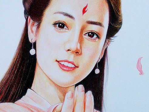 三生三世十里桃花 迪丽热巴 彩色铅笔画 吼也手绘