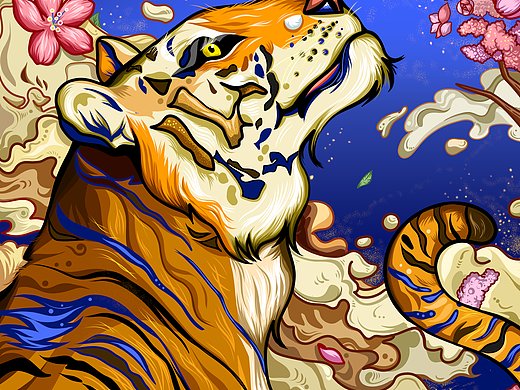 《TIGER AND CHERRY BLOSSOM》原创插画设计