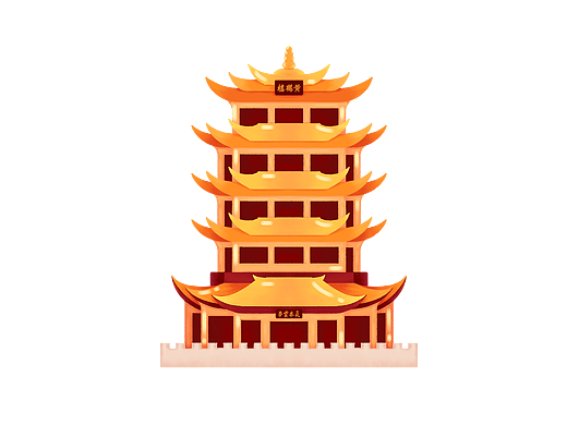 板绘元素-华中景点湖北武汉黄鹤楼手绘