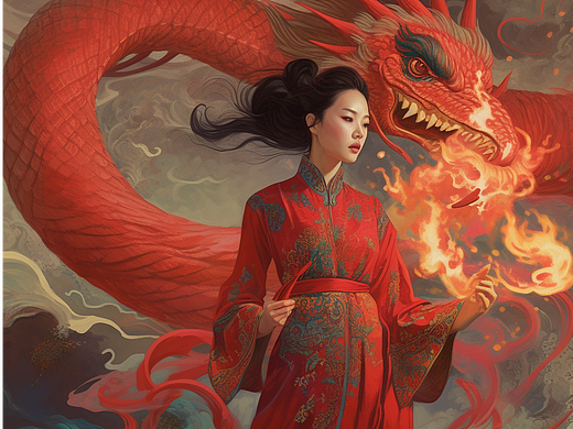 龙系列,氛围感人物插画