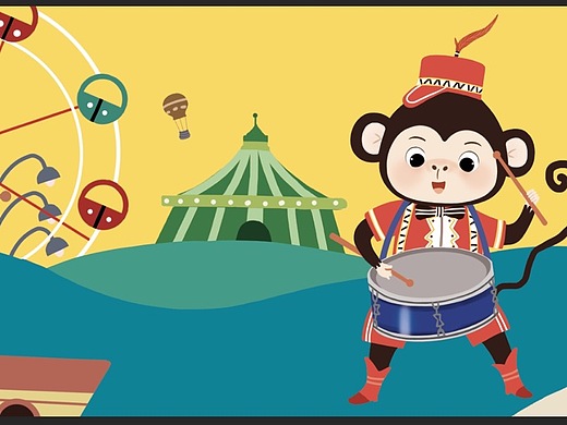 儿童插画猴子军鼓小鼓手