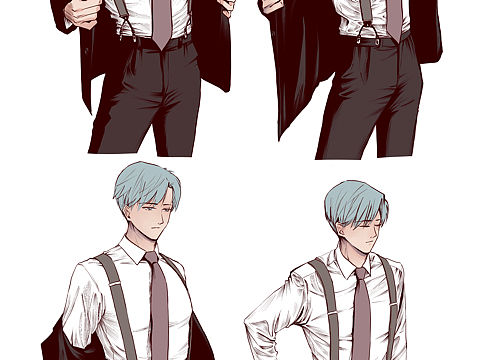 漫画练习 西装 衣服褶皱 练习 女性凝视