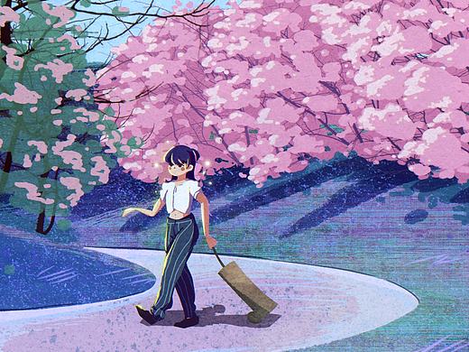 色彩插画练习|带着行李逛公园的女孩