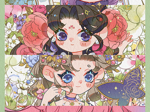 少女插画花与少女系列