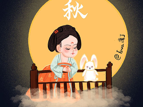 中秋节插画（个人主页-ZNTUwNzY3ODA=） - 艺术插画 - 站酷设计师Eva潇J原创素材 - 站酷ZCOOL