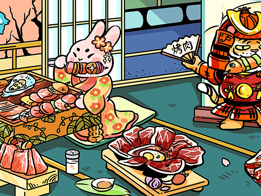 户将IP烤肉系列装饰插画
