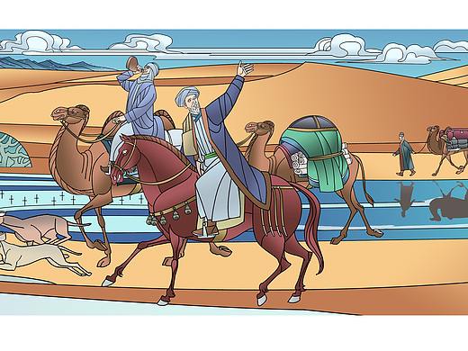 博物馆千年丝路背景画~层板画~景箱画~国画人物~长卷